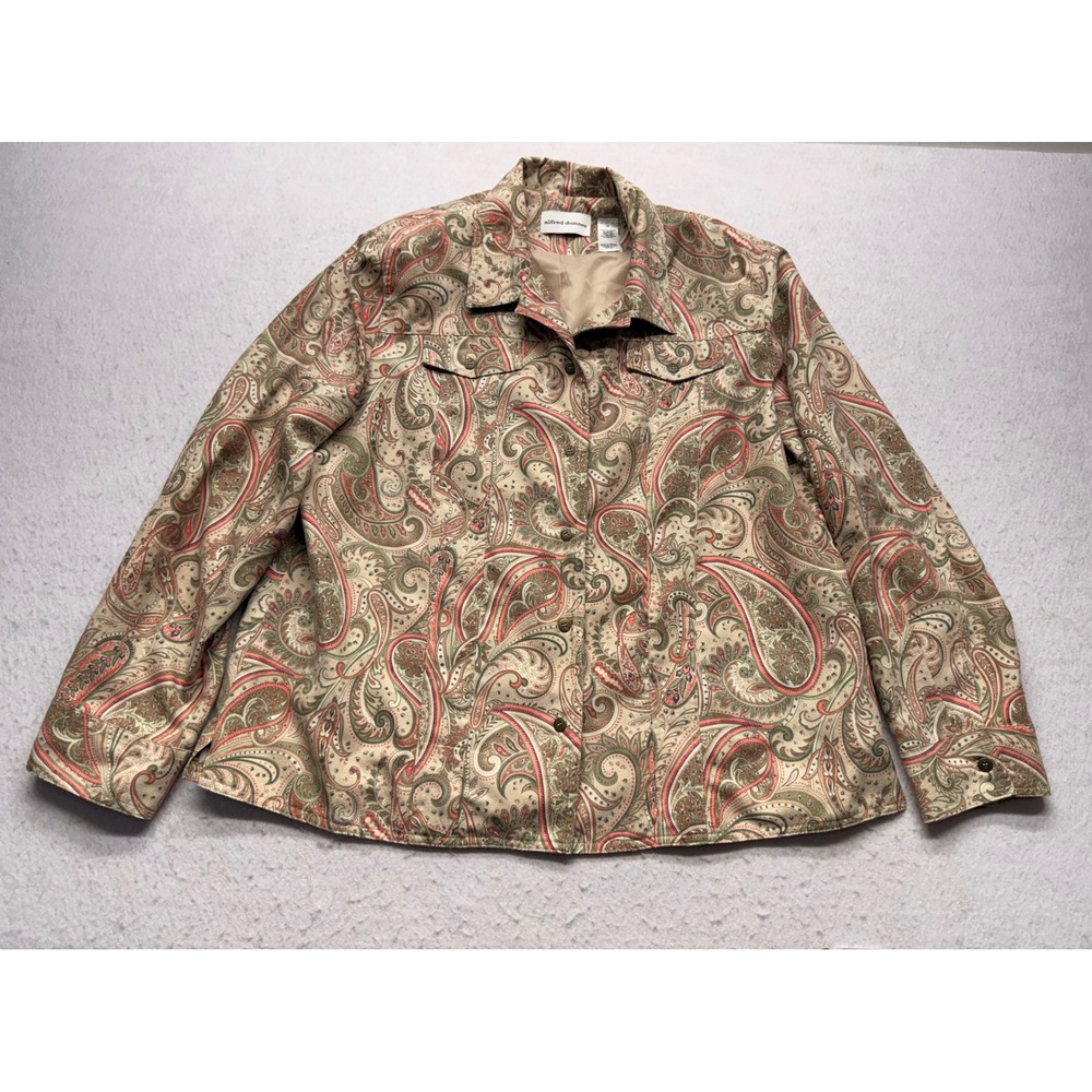 Alfred Dunner Womens Paisley Button Front Jacket Green Coral Tan Size 18